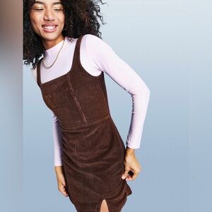 ASOS DESIGN cord fitted pinny dress in chocolate